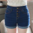 Button-fly Roll-up Denim Shorts