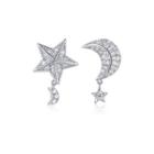 Non-matching 925 Sterling Silver Rhinestone Moon & Star Dangle Earring Star & Moon - Silver - One Size
