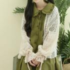 Open-front Lace Cardigan Beige - One Size