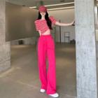 Short-sleeve Striped T-shirt / Wide Leg Pants / Set