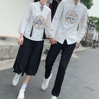 Couple Matching Long-sleeve Embroidered Shirt / Pants / Midi A-line Skirt