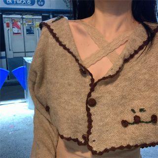 Contrast Trim Collar Knit Cardigan As Shown In Figure - One Size