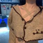 Contrast Trim Collar Knit Cardigan As Shown In Figure - One Size