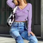 Long Sleeve Lace Panel Cropped Top