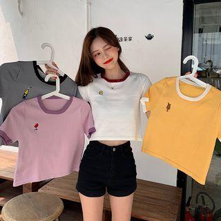 Embroidered Contrast Trim Knit Top