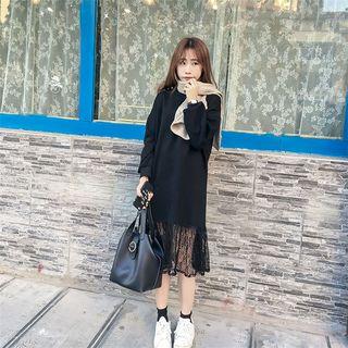 Long-sleeve Lace-panel Pullover Dress
