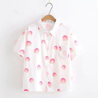 Peach Print Short-sleeve Shirt White - One Size