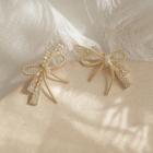 Rhinestone Bow Earring 1 Pair - S925 Silver - One Size