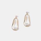 Faux Pearl Irregular Alloy Loop Dangle Earring White - One Size
