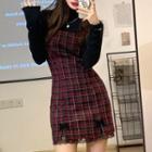 Spaghetti Strap Plaid Lace Trim Mini Sheath Dress