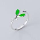 925 Sterling Silver Leaf Open Ring S925 Silver - Ring - Green & Silver - One Size