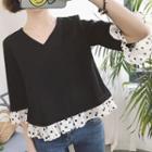 V-neck Dotted Panel Chiffon Top