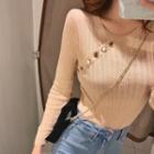 Button Front Long Sleeve Knit Top