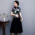 Traditional Chinese Short-sleeve Top / Midi Skirt / Set