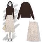 Mock-neck Sweater / Dotted Midi A-line Skirt