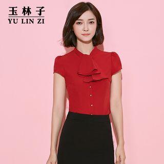 Ruffled Short-sleeve Shirt / Pencil Skirt