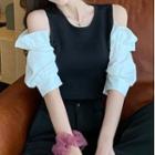 Cold Shoulder Contrast Short Sleeve Knit Top