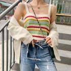 Sleeveless Striped Knit Cropped Top As Shown In Figure - One Size