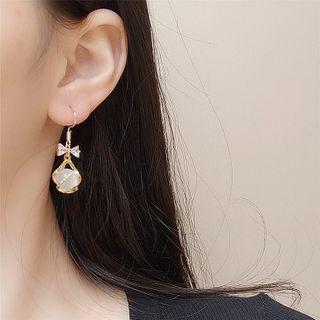 Bow Rhinestone Cat Eye Stone Dangle Earring 1 Pair - Gold - One Size