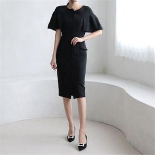 Flutter-sleeve H-line Midi Dress