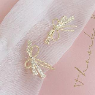 Rhinestone Bow Earring 1 Pair - Bow - One Size