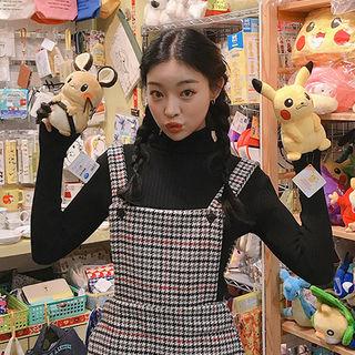 Houndstooth Wool Blend Mini Overall Dress