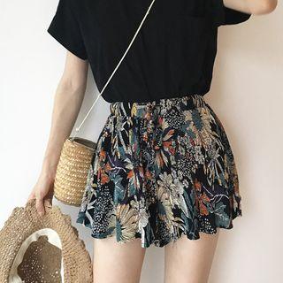 Floral Elastic-waist Loose-fit Shorts