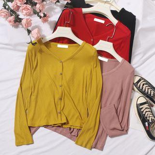 Button-detail V-neck Plain Top