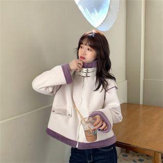 High-neck Faux Suede Padded Jacket Off-white - One Size