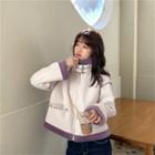 High-neck Faux Suede Padded Jacket Off-white - One Size