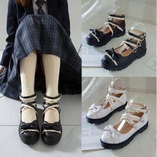 Bow Cross Strap Faux Leather Flats