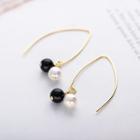 Faux Pearl Earring 1 Pair - Gold & Black & White - One Size