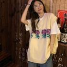 Cap-sleeve Embroidered Sweater Vest Off-white - One Size