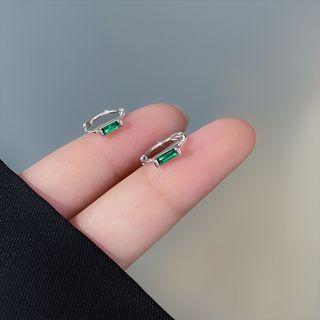 Rhinestone Hoop Earring Hoop Earring - 2 Pcs - Green & Silver - L