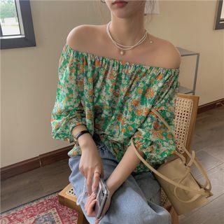 Floral Print Off-shoulder Blouse Green - One Size