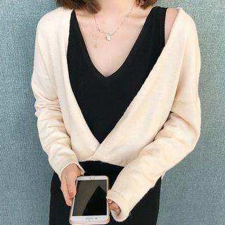 V-neck Open-front Knit Cardigan
