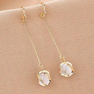 Cat Eye Stone Drop Earring 1 Pair - Qr026 - Hook Earrings - Gold - One Size