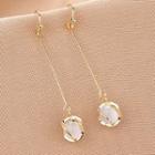 Cat Eye Stone Drop Earring 1 Pair - Qr026 - Hook Earrings - Gold - One Size