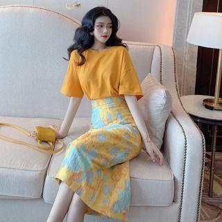 Short-sleeve Cutout Back Top Top - Yellow - One Size