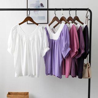 Puff-sleeve Lace Detail Top