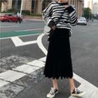 Zebra Patterned Sweater/ Velvet Midi A-line Skirt