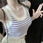 Striped Knit Tank Top Purple & White - One Size