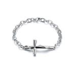 Simple Fashion Cross 316l Stainless Steel Bracelet With Cubic Zirconia For Women Silver - One Size