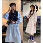 Puff-sleeve Frill Trim A-line Midi Dress / Cropped Vest