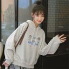 Cartoon Print Hoodie Beige Gray - One Size