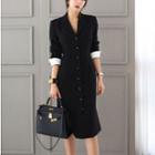 3/4-sleeve Buttoned Midi Mermaid Sheath Dress