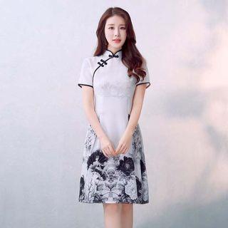 Print Short-sleeve A-line Qipao