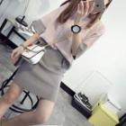 Set: Color Panel 3/4 Sleeve Sweater + Knit Skirt