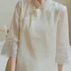 3/4-sleeve Lace Mandarin Collar Top
