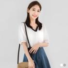 Contrast V-neck Pleated Top